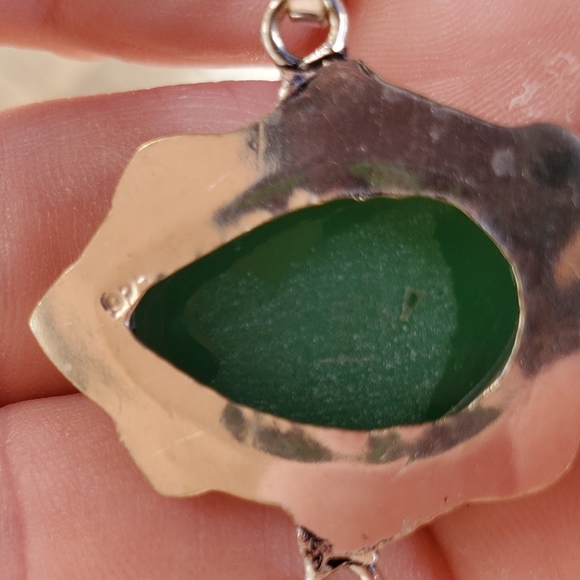 New Carved Face Green Onyx Silver Bangle Bracelet. - Picture 11 of 12